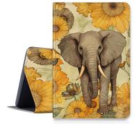 Custodia con elefante girasole per iPad 9a/8a/7a generazione 10,2" 2021/2020/2019, custodia pieghevole in pelle PU antiurto con funzione di accensione/spegnimento automatico per iPad da 10,2 pollici
