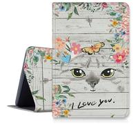 Custodia con fiori di gatto per iPad 9a/8a/7a generazione 10,2" 2021/2020/2019, custodia pieghevole in pelle PU antiurto con funzione di accensione/spegnimento automatico per iPad da 10,2 pollici