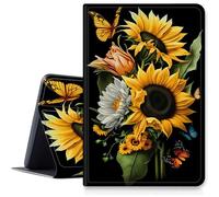 Custodia con girasoli e farfalla per iPad 9a/8a/7a generazione 10,2" 2021/2020/2019, custodia pieghevole in pelle PU antiurto con funzione di accensione/spegnimento automatico per iPad da 10,2 pollici