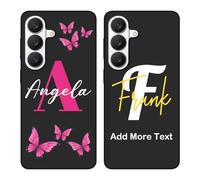 Custodia con nome personalizzato compatibile con Samsung Galaxy S26 - Cover per telefono personalizzata con monogramma con testo iniziale/lettera, stile classico con farfalla personalizzata per