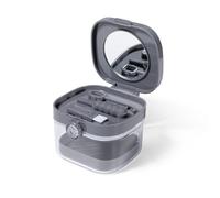 Custodia con specchio, contenitore da bagno per protesi, scatola portaoggetti per guardia notturna, tazza per la pulizia delle parentesi graffe con vassoio di scarico e spazzola, grigio