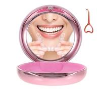 Custodia con specchio, graziosa custodia con design galvanizzato, custodia rosa sottile con strumento di rimozione, comoda custodia ortodontica per Invisalign/Night Guard/paradenti e tutti gli