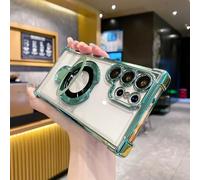 Custodia con supporto ad anello con placcatura trasparente per Samsung Galaxy S24 S23 Fe S22 Ultra Plus, custodia magnetica con ricarica wireless (per Samsung S24 Plus/verde scuro)