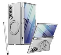 Custodia con supporto rotante per Samsung Fold 4, Pellicola protettiva per schermo, adatta per Mag-Safe Magnetic, Cover protettiva per cerniera Samsung Galaxy Z Fold4 con penna stilo-Argento