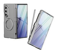 Custodia con supporto rotante per Samsung Fold 5, Pellicola protettiva per schermo, adatta per Mag-Safe Magnetic, Cover protettiva per cerniera Samsung Galaxy Z Fold5 con penna stilo-Grigio