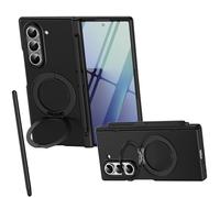 Custodia con supporto rotante per Samsung Fold6, Pellicola protettiva per schermo, adatta per Mag-Safe Magnetic, Cover protettiva per cerniera Samsung Galaxy Z Fold6 con penna stilo-Nero