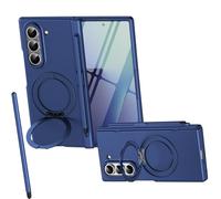 Custodia con supporto rotante per Samsung Fold6, Pellicola protettiva per schermo, adatta per Mag-Safe Magnetic, Cover protettiva per cerniera Samsung Galaxy Z Fold6 con penna stilo-Blu