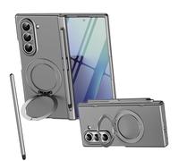 Custodia con supporto rotante per Samsung Fold6, Pellicola protettiva per schermo, adatta per Mag-Safe Magnetic, Cover protettiva per cerniera Samsung Galaxy Z Fold6 con penna stilo-Grigio