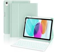 Custodia con tastiera anti-caduta per iPad 10a generazione 2022/A16 11a generazione 2025 (10,9/11"), tastiera ingrandita per iPad 11/10 Gen con retroilluminazione a 7 colori (verde, stile classico)