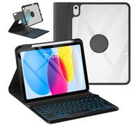Custodia con tastiera anti-caduta per iPad 10a generazione 2022/A16 11a generazione 2025 (10,9/11"), tastiera ingrandita per iPad 11/10 Gen con retroilluminazione a 7 colori (nero, stile girevole a