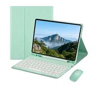 Custodia con tastiera Bluetooth rimovibile e tasti rotondi, con mouse wireless, per Samsung Galaxy Tab S6 Lite da 10,4 pollici (2020/2022) SM-P610/P615/P613/P619(Green)