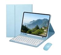 Custodia con tastiera Bluetooth rimovibile e tasti rotondi, con mouse wireless, per Samsung Galaxy Tab S6 Lite da 10,4 pollici (2020/2022) SM-P610/P615/P613/P619(Blue)
