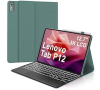 Custodia con Tastiera Per Lenovo Tab P12 12.7 Pollici 2023, Custodia Tastiera Compatibile con Lenovo Tab P12, 7 Colori Illuminazione, Bluetooth Magnetico Rimovibile Qwertz, Verde Scuro Touchpad