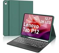 Custodia con Tastiera Per Lenovo Tab P12 12.7 Pollici 2023, Custodia Tastiera Compatibile con Lenovo Tab P12, 7 Colori Illuminazione, Bluetooth Magnetico Rimovibile, Qwertz, Verde Scuro Touchpad