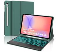 Custodia con tastiera per Samsung Galaxy Tab S10 Lite/S10 FE/S9 FE 10.9" & S9 11", custodia tastiera con portapenne, illuminazione 7 colori, Bluetooth magnetico Qwertz, colore verde scuro