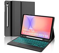 Custodia con tastiera per Samsung Galaxy Tab S10 Lite/S10 FE/S9 FE 10.9" & S9 11", custodia tastiera con portapenne, illuminazione 7 colori, Bluetooth magnetico con layout Qwertz, colore nero
