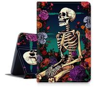 Custodia con teschio e fiore per iPad 9a/8a/7a generazione 10,2" 2021/2020/2019, custodia pieghevole in pelle PU antiurto con funzione di accensione/spegnimento automatico per iPad da 10,2 pollici
