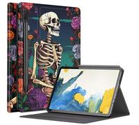 Custodia con teschio e fiore per Samsung Galaxy Tab S8 Plus/Tab S7 FE 12,4" 2021 / Galaxy Tab S7 Plus 2020, custodia con angoli di visualizzazione multipli con supporto S Pen e auto sleep/wake