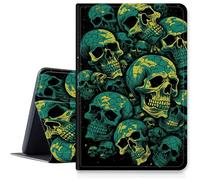 Custodia con teschio verde neon per iPad 9a/8a/7a generazione 10,2" 2021/2020/2019, custodia pieghevole in pelle PU antiurto con funzione di accensione/spegnimento automatico per iPad da 10,2 pollici