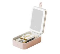 Custodia cosmetica con specchio, scatola di immagazzinaggio cosmetico | Grandi Dimensioni con LED Light portatile Cosmetic Dim Texture per Ufficio, rosa, Se référer au descriptif,