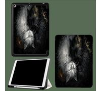 Custodia Cover Compatibile con ipad 9 generazione /8ª e 7 generazione da 10.2 pollici, modello 2021 2020 2019 Cover con Auto Svegliati/Sonno Tai Chi Gatto Cartone Animato Yin E Yang Animali-Nero