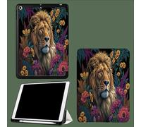 Custodia Cover Compatibile con iPad PRO 11 2022/2021/2020 Con Portapenne, Copertina Posteriore Morbida in TPU Sottile, Auto Sveglia/Sonno Leone Ritratto Fiori Realistico Animali-Verde