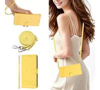 Custodia Cover per Google Pixel 8 con Cordino per Cellulare,Portafoglio in Pelle Cover Folio a Libro con Slot per Porta Carte Supporto Magnetica Flip Case -Giallo