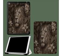 Custodia Cover per iPad 10 Generazione 2022 iPad 10,9" con portapenne, Cover Tablet Sottile con Retro in Morbido TPU con Auto Svegliati/Sonno Selvaggio Leone Animali Illustrazione-Marrone