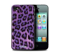 Custodia/Cover Rigide/Prottetiva STUFF4 stampata con il disegno Leopardo pelle animale/print per Apple iPhone 4/4S - Porpora