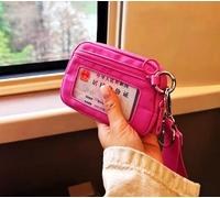 Custodia da polso con cerniera, porta carte di credito con finestra per documento d'identità, custodia da polso per carte, chiavi, contanti, oggetti essenziali quotidiani (rosso rosa)