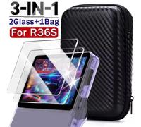 Custodia da trasporto 3 IN 1 con protezioni per schermo in vetro temperato per kit di protezioni per console di gioco R36S Borsa antigraffio e pellicole