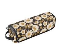 Custodia da viaggio 2 in 1 con margherite bianche e dorate, con tappetino resistente al calore, organizer per accessori per lo styling dei capelli, organizer per arricciacapelli, piastra per capelli