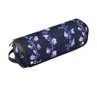 Custodia da viaggio 2 in 1 con motivo floreale retrò blu navy e tappetino resistente al calore con cerniera, impermeabile, portatile, aperta, piatta, borsa da viaggio per ferro arricciacapelli