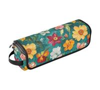 Custodia da viaggio 2 in 1 con tappetino resistente al calore, organizer portatile per acconciature, arricciacapelli, asciugacapelli, fiori autunnali, orchidee, narcisi, foglia di tè, accessorio da