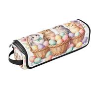 Custodia da viaggio 2 in 1 per ferro arricciacapelli con tappetino in ferro, organizer portatile per strumenti piatti caldi e accessori per la cura dei capelli, simpatici gatti pasquali in cestini
