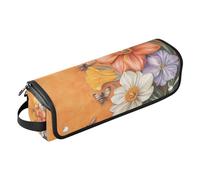 Custodia da viaggio 2 in 1 per ferro arricciacapelli con tappetino resistente al calore, custodia da viaggio per ferri da stiro e accessori per la cura dei capelli, fiori narcisi Phlox terracotta