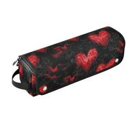 Custodia da viaggio 2 in 1 per ferro arricciacapelli con tappetino resistente al calore, grande custodia da viaggio per ferri da stiro e accessori per la cura dei capelli, cuori rossi e neri