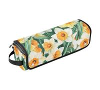 Custodia da viaggio 2 in 1 per ferro arricciacapelli con tappetino rimovibile resistente al calore, impermeabile, organizer per ferri da stiro, piastre, ferri arricciacapelli, fiori di narciso bianchi