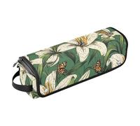 Custodia da viaggio 2 in 1 per ferro arricciacapelli e tappetino resistente al calore, borsa organizer da viaggio per straigheners, ferro arricciacapelli, asciugacapelli, verde giglio retrò