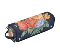 Custodia da viaggio 2 in 1 per ferro arricciacapelli e tappetino resistente al calore, borsa organizer da viaggio per utensili caldi e accessori per la cura dei capelli, fiori, peonie, narcisi, blu