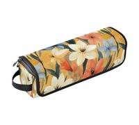 Custodia da viaggio 2 in 1 per ferro arricciacapelli e tappetino resistente al calore, con cerniera, antipolvere, per piastre, piastre, arricciacapelli, fiori primaverili, narcisi e fiori dorati
