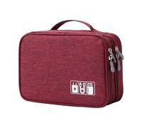 Custodia da viaggio per gadget elettronici, cosmetici, organizer portatile in tessuto Oxford, multifunzionale, borsa per il trucco multiuso, Tre strati rosso vino, Bellezza di massa