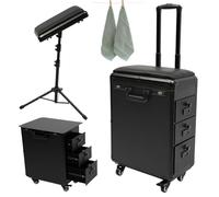 Custodia da viaggio per tatuaggi, con bracciolo e carrello per trucchi, portatile, a 3 cassetti, con serratura a combinazione e maniglie per artisti