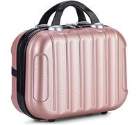 Custodia da viaggio per trucchi, mini valigetta in ABS con fascia elastica, per viaggi, campeggio, viaggi di lavoro, Oro rosa, Semplice
