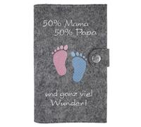 Custodia Deluxe per libretto gravidanza "50% Mama 50% Papa... und ganz viel Wunder" con extra tasche e chiusura in feltro di lana 100% - prodotto in Germania