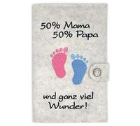 Custodia Deluxe per libretto gravidanza "50% Mama 50% Papa... und ganz viel Wunder" con extra tasche e chiusura in feltro di lana 100% - prodotto in Germania