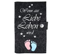 Custodia Deluxe per libretto gravidanza "Wenn aus Liebe Leben wird..." con extra tasche e chiusura in feltro di lana 100%