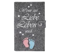 Custodia Deluxe per libretto gravidanza "Wenn aus Liebe Leben wird..." con extra tasche e chiusura in feltro di lana 100%