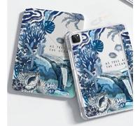 Custodia di lusso con elementi , antiurto, in acrilico trasparente con cristalli, con motivi di balene, squali, stelle marine, conchiglie e cavallini di mare, adatta per iPad 7a, 8a e 10a generazione 