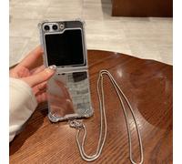Custodia di lusso per telefono con specchio, con catena da collo in metallo e cordino a tracolla, compatibile con Samsung Galaxy Z Flip 5 6 Z Flip6 ZFlip 5 Zflip6 Zflip7 Flip4 Flip3, resistente all'ac